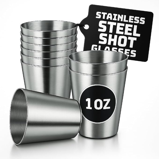 VIKROM 15 Pcs Stainless Steel Shot Glasses - 30ml Tiny Metal Shot Glasses by VIKROM