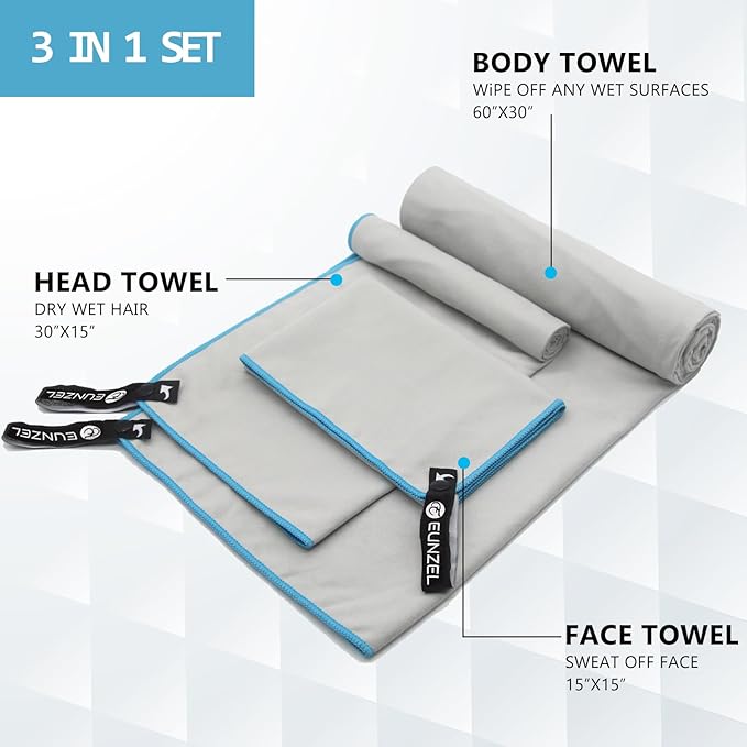 Eunzel Quick Dry Camping Towel, Microfiber Travel Towel 3 Size at 1 Pack - Image 2