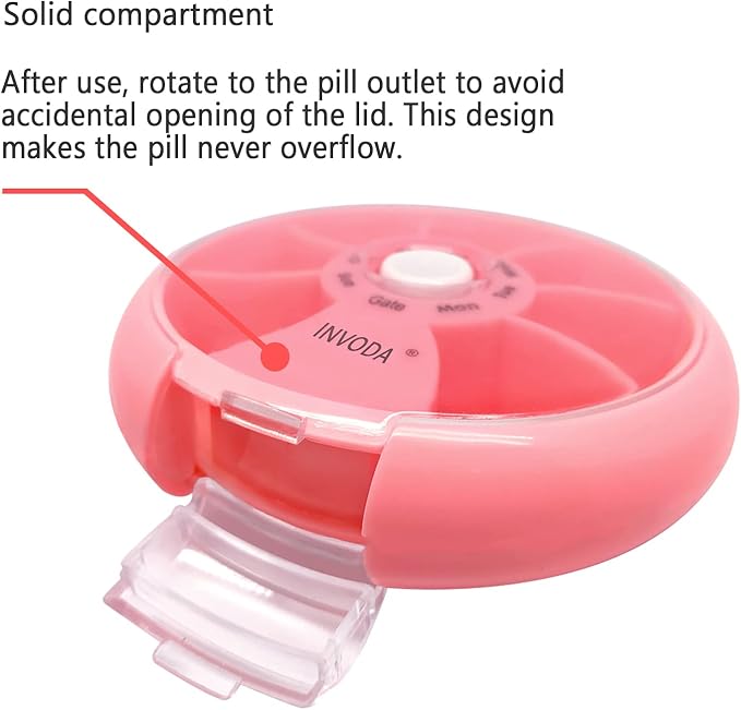 INVODA Weekly Pill Organizer 7 Compartment Rotating Pill Box - Image 5