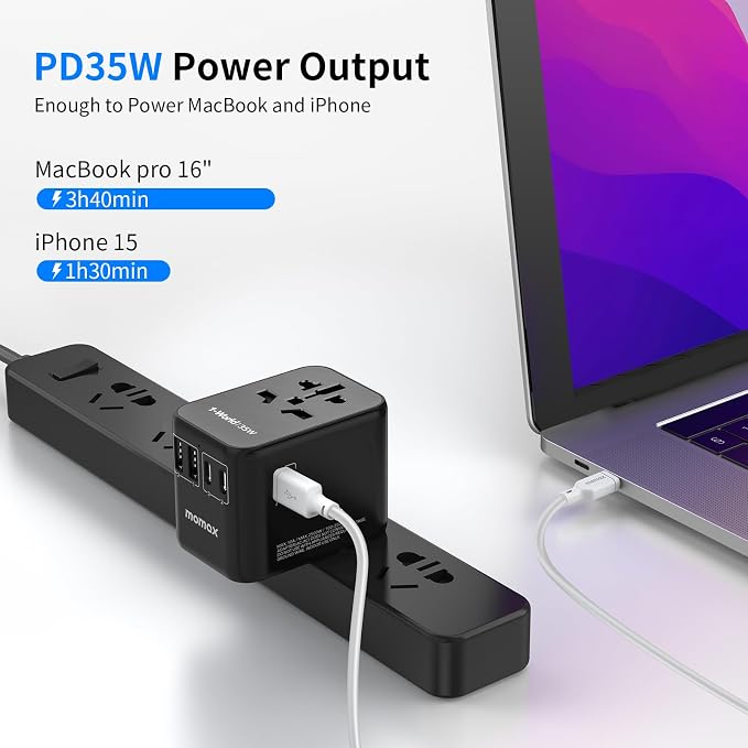MOMAX Universal Travel Adapter, PD 35W Fast International Power Adapter - Image 2