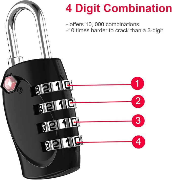 ZHEGE Suitcase Lock TSA Approved, 4 Digit Combination Luggage Lock Resettable - Image 4