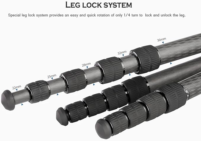 Leofoto 60" Lightweight Carbon Fiber Travel Tripod, Professional Compact Tripod - Image 4