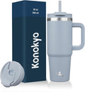 30 oz Tumbler with Handle and 2 Straws, 2 in 1 Lid Insulated Water Bottle by Konokyo