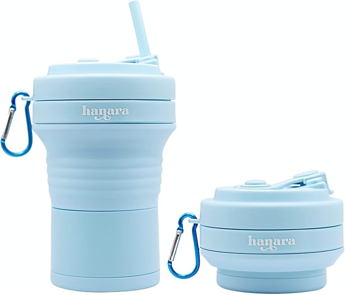 Collapsible Cup with Reusable Straw – 18 Oz, Portable Travel Mug, Leak-Proof by HANARA