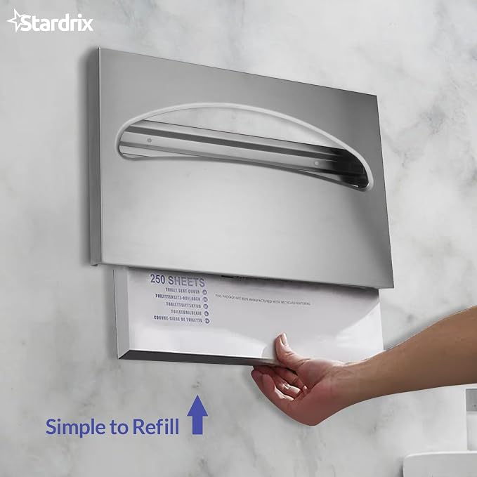 Stainless Steel Toilet Seat Cover Dispenser, Wall Mount Single or 1/2 Fold - Image 6