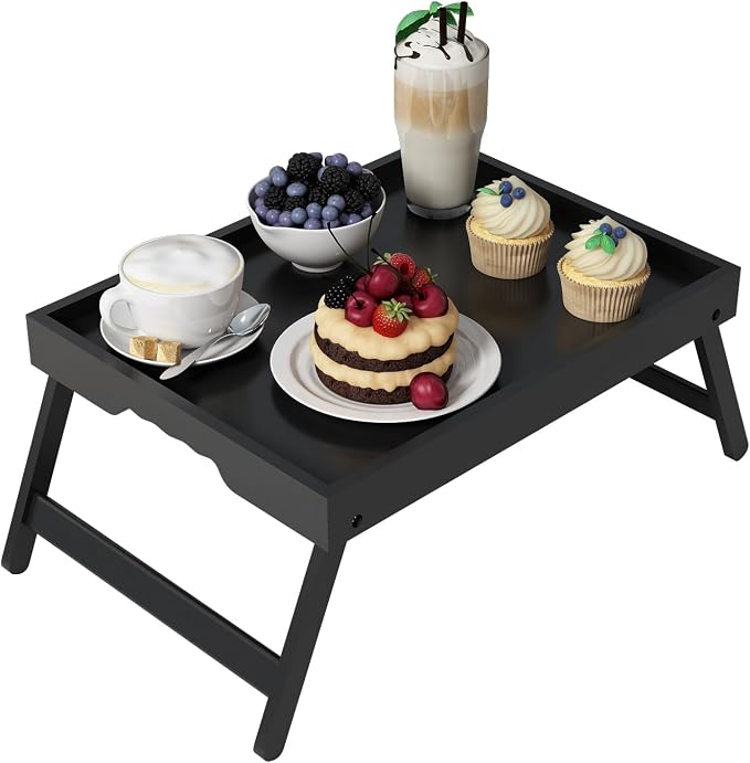 Bed Tray Table with Folding Legs, Bamboo Breakfast in Bed by Unknown