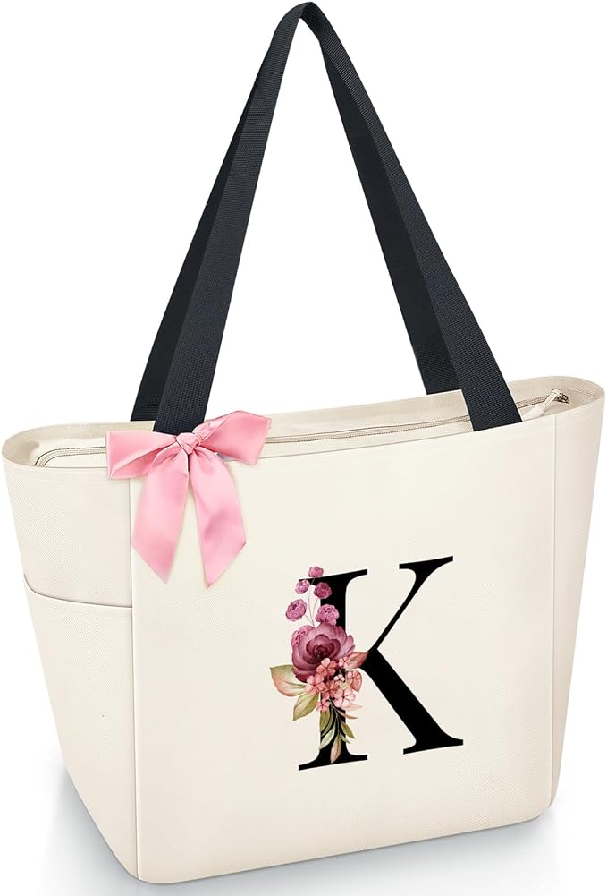 Vavabox Tote Bag, A-Z Initial Monogrammed Waterproof Tote Bag, Bridesmaid Gifts by Vavabox