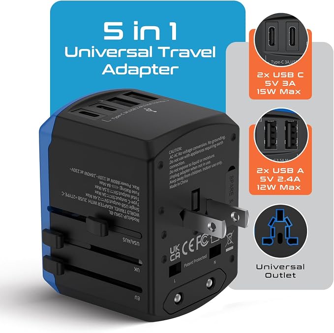 Ceptics Universal Travel Adapter, 5 in 1 Universal Laptop Charger - Image 2