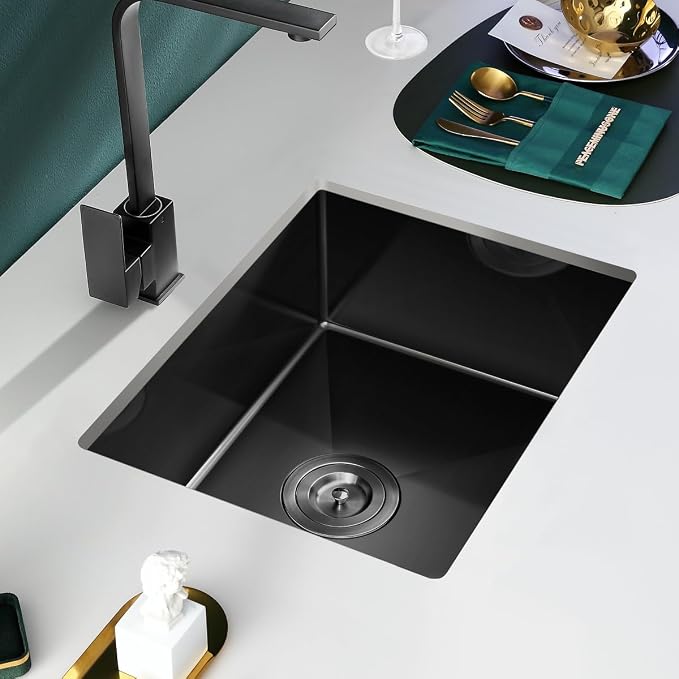 24x18 Inch Undermount Kitchen Sink Nano Black, 18 Gauge Stainless Steel Single - Image 8