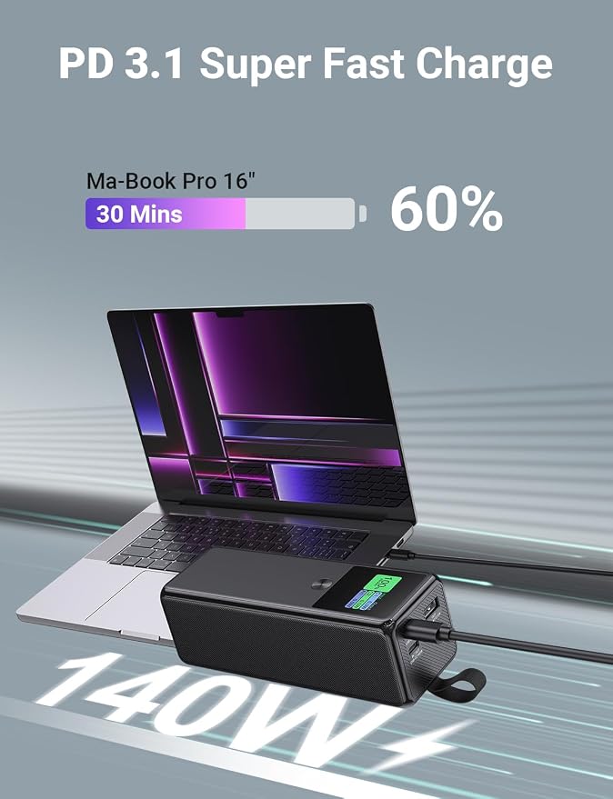 140W Power Bank, 27600mAh 3-Port PD3.1 Portable Charger Power Bank/ Portable - Image 3
