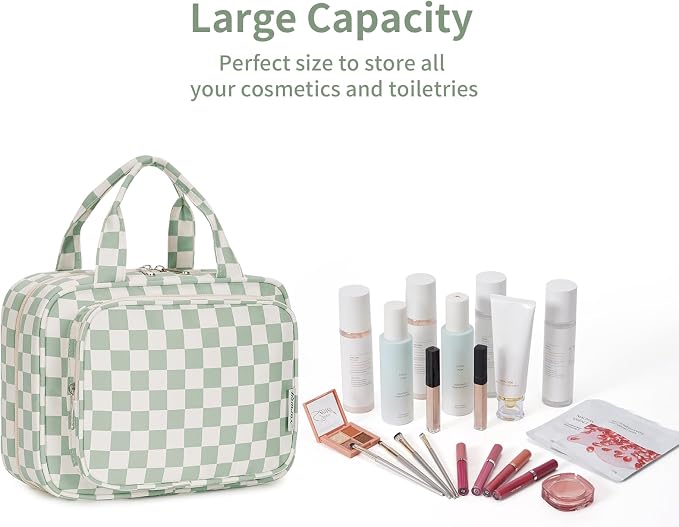 Narwey Hanging Toiletry Bag for Women Travel Checkered Makeup Bag Organizer - Image 8