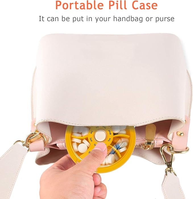 INVODA Weekly Pill Organizer 7 Compartment Rotating Pill Box - Image 5