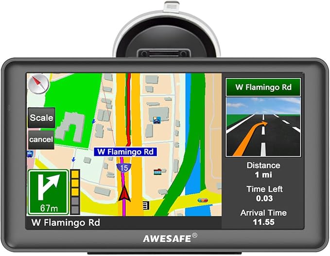 GPS Navigator for Car 7 inch Touch Screen Voice Prompts Turn Direction Speed by AWESAFE