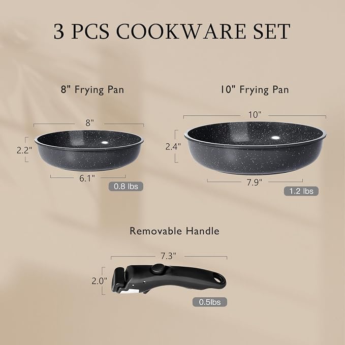 GiPP Ceramic Non Stick Frying Pans Set Removable Handle, Dishwasher & Oven Safe - Image 5