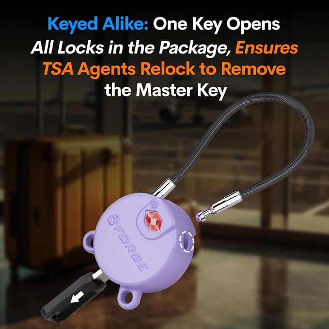 Forge TSA Approved Luggage Locks Ultra-Secure Dimple Key Locks, Cable Lock - Image 4