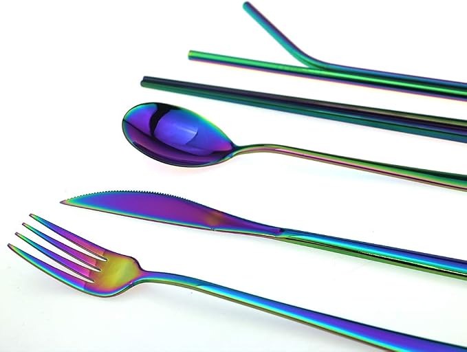 7 Pcs Portable Flatware Set, 304 Stainless Steel Cutlery Set Travel Utensils Set - Image 2