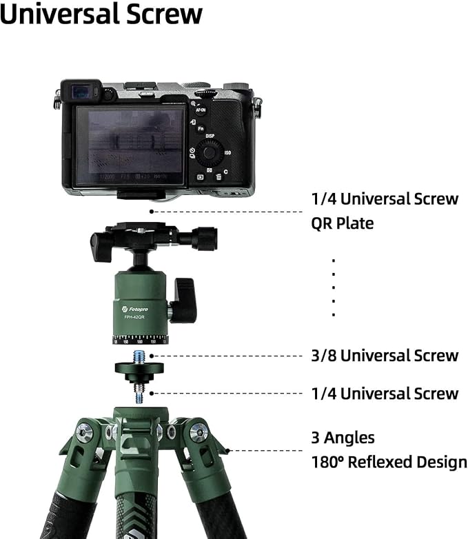 Fotopro Carbon Fiber Tripod 60 Inch 360 Degree Ball Head Quick Release Plate - Image 3