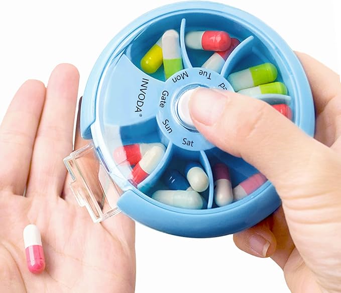 INVODA Weekly Pill Organizer 7 Compartment Rotating Pill Box - Image 3