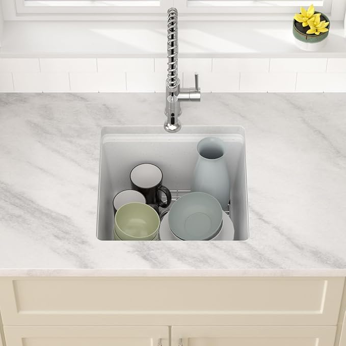 Dcolora 18 Inch Wet Bar Sink Granite Composite White Undermount Small Kitchen - Image 9
