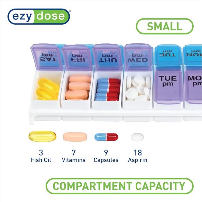 Ezy Dose Weekly AM/PM Pill Organizer, Vitamin and Medicine Box, Small Pop-out - Image 2