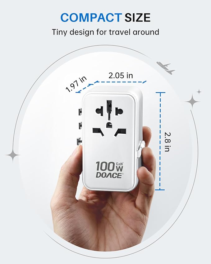 DOACE Universal Travel Adapter, 100W GaN 3.0 International Power Adapter - Image 8
