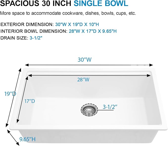 30 White Granite Composite Kitchen Sink - Image 5