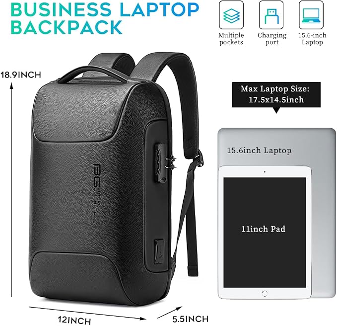 BANGE Black Genuine Leather Laptop Backpack - Image 4