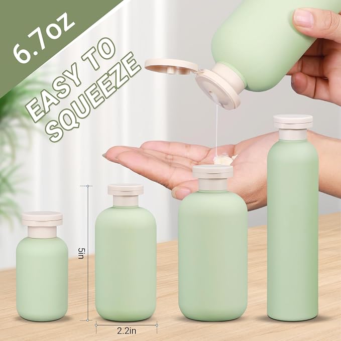 ASEVAT 6.7oz 4Pcs Green Plastic Refillable Travel Shampoo and Conditioner - Image 2