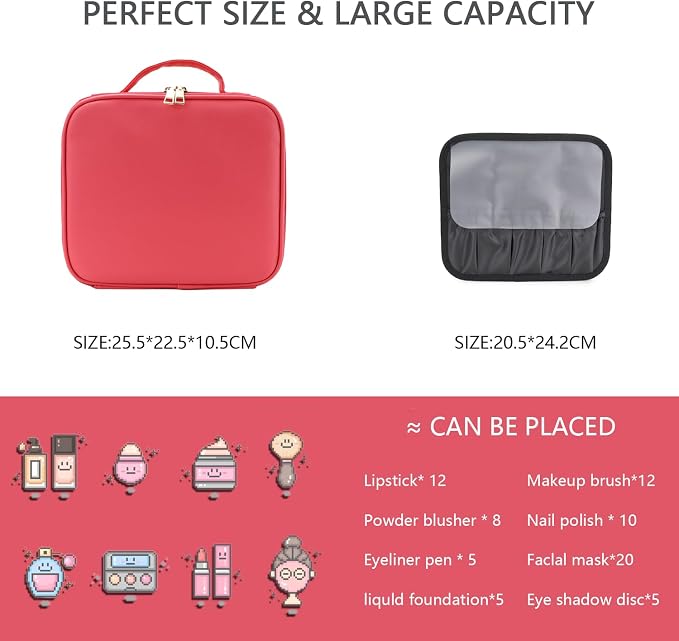 Makeup Bag with Led Mirror, Travel Makeup Organizer with 3 Color Setting & 10X - Image 3
