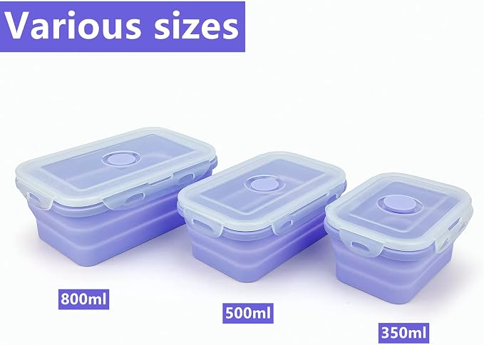 Purple Collapsible Meal Prep Containers Camping Bowls Silicone Bento Box - Image 3
