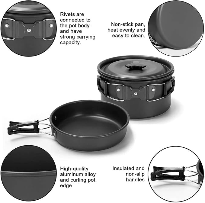 aiGear Camping Cookware Mess Kit, Non-Stick Camping Pan Pot Kettle, Lightweight - Image 4