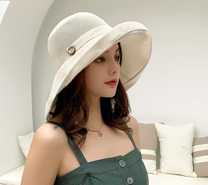 Women Wide Brim Sun Hats Metal Wired Edge Summer UV Protection Beach Fishing Hat - Image 4