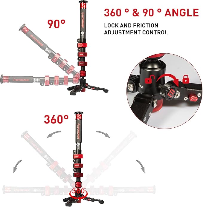 IFOOTAGE Monopod with Feet, 59’’ Lightweight Telescopic Carbon Fiber Camera - Image 8