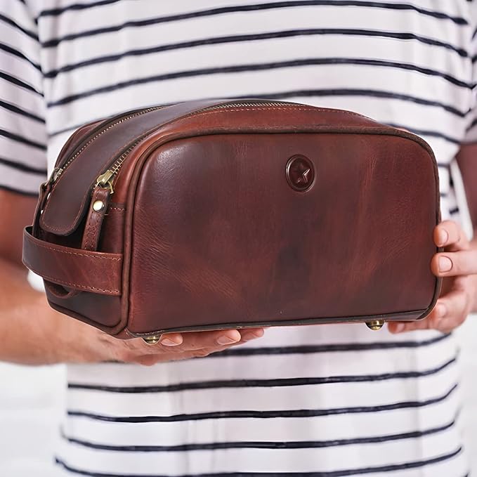 10" Premium Leather Toiletry Travel Pouch - Image 4