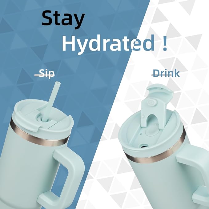 30 oz Tumbler with Handle and 2 Straws, 2 in 1 Lid Insulated Water Bottle - Image 2