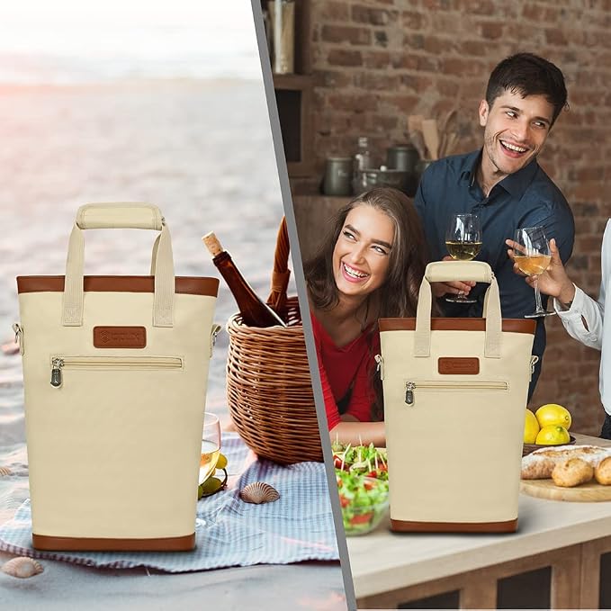 opux Two Bottle Wine Bag Carrier Tote, Insulated Leakproof 2 Bottle Wine Cooler - Image 8