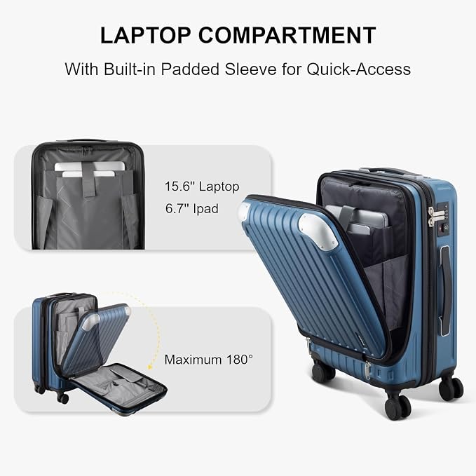 LEVEL8 Grace Carry on Luggage 22x14x9 Airline Approved, 20 Inch Hard Shell - Image 3