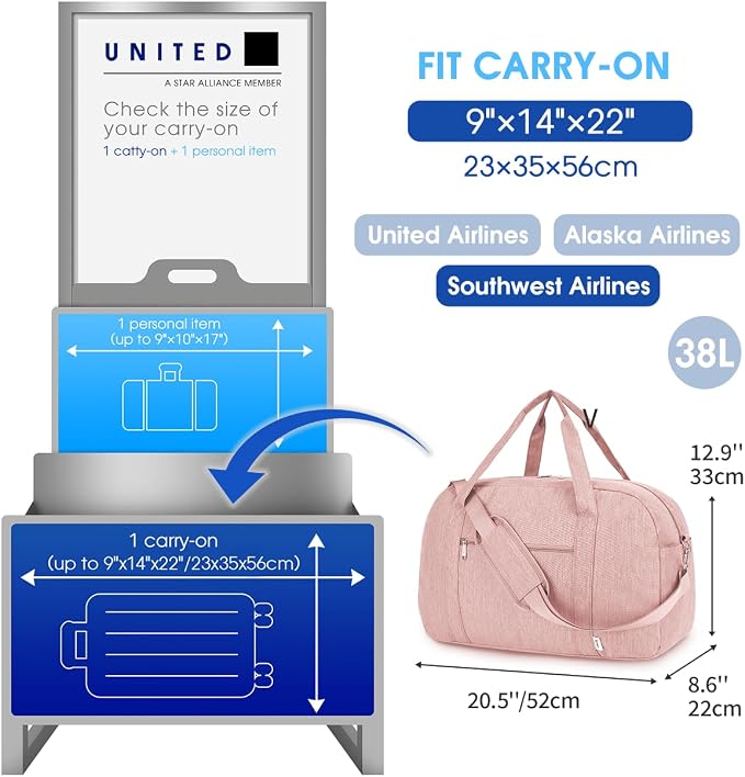 Narwey Carry on Bag 22x14x9 Airlines Approved, Carry on Duffle Bag - Image 2