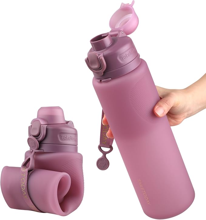 TakeToday Collapsible Water Bottles 32oz, Foldable Travel Water Bottle by TAKETODAY