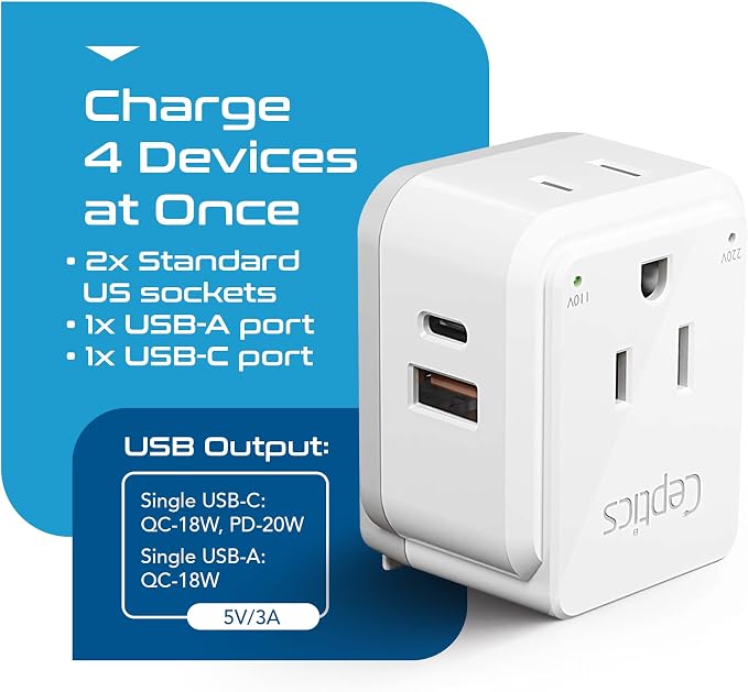 Ceptics Australian Travel Adapter Set, 20W PD & QC, Type I-3.1A - 4 in 1-2 USA - Image 6
