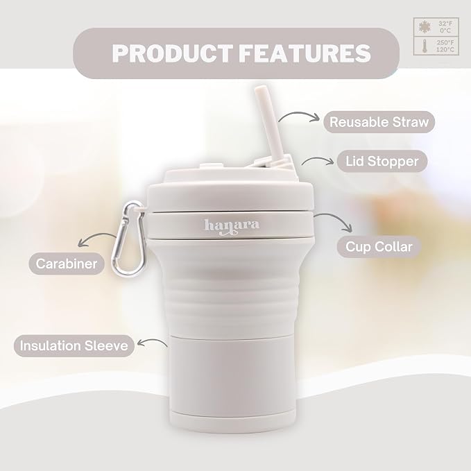 Collapsible Cup with Reusable Straw – 18 Oz, Portable Travel Mug, Leak-Proof - Image 2