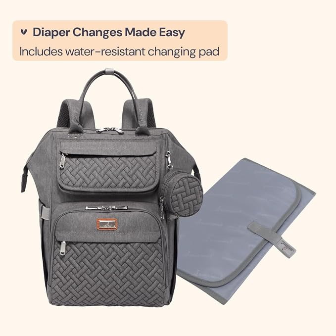 BabbleRoo Diaper Bag Backpack, Unisex Stylish Travel Back Pack Nappy Changing - Image 7