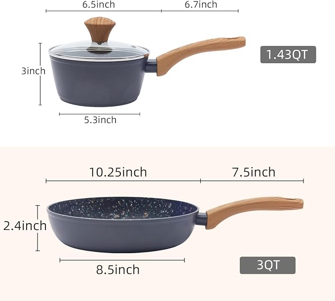 Nonstick Cookware Set, 2-Piece Non-Toxic Coated 10.25 Inch Frying Pan & Saucepan - Image 2