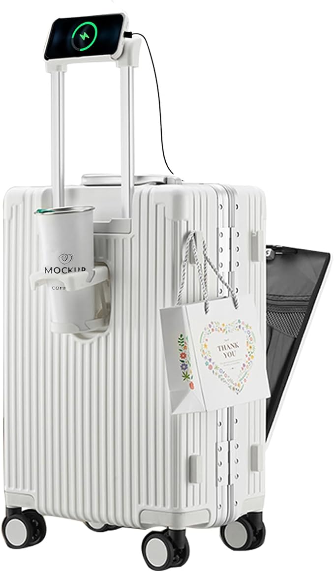 feilario 20in Aluminium Frame PC Hard Shell Spinner Wheels Luggage, Built-In by feilario