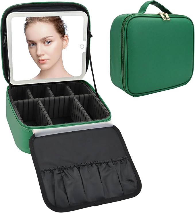 Travel Makeup Bag with LED Mirror Travel Makeup Organizer with 3 Lighted by Unknown