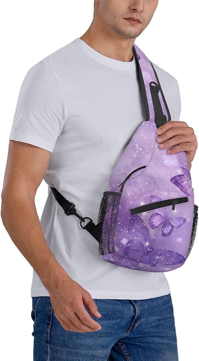 SUPLUCHOM Sling Bag Butterfly Purple Pastel Hiking Daypack Crossbody Shoulder - Image 8