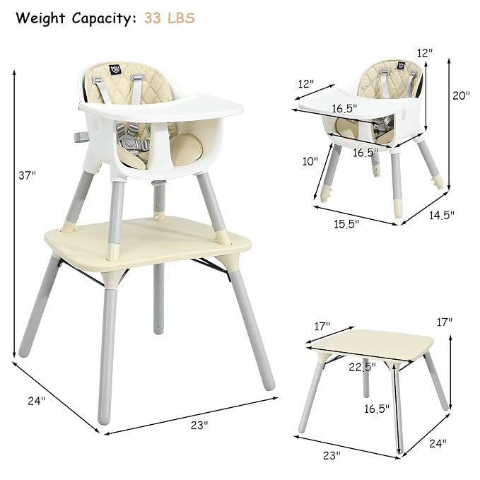 BABY JOY High Chair, 5 in 1 Convertible Highchair - Image 6