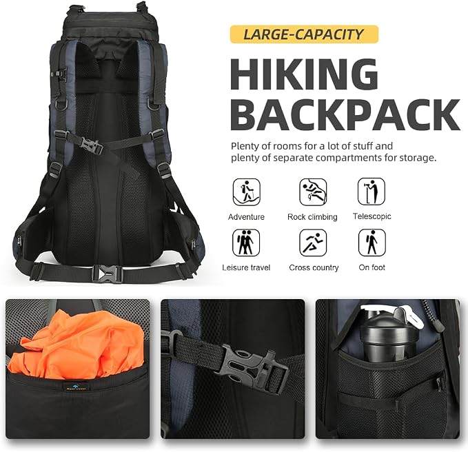 King'sGuard 60L Hiking Backpack Large Waterproof Camping Backpack - Image 4