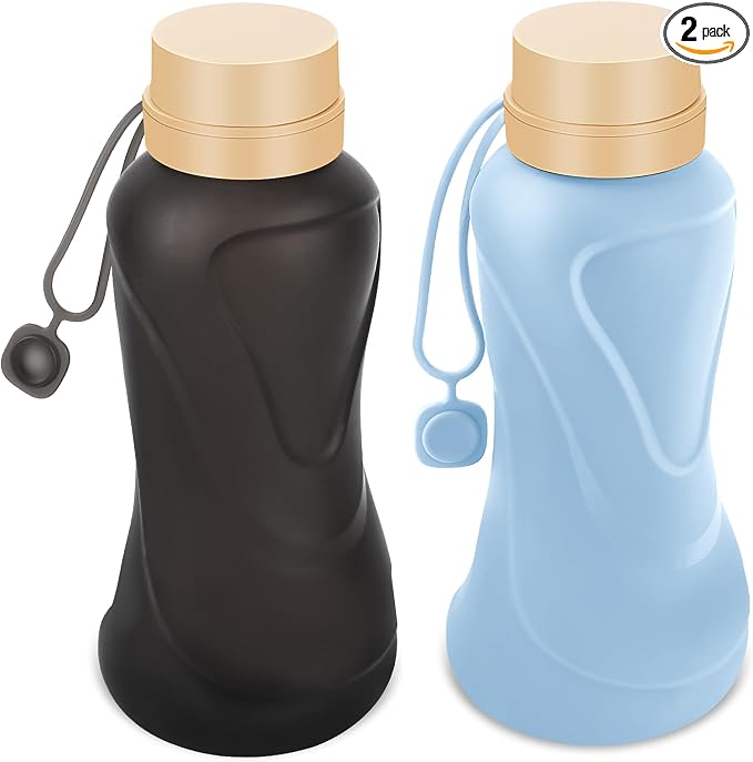Collapsible Water Bottles 2 Pack, Leak Proof, Reuseable BPA Free Silicone by HighQualityBetterLife
