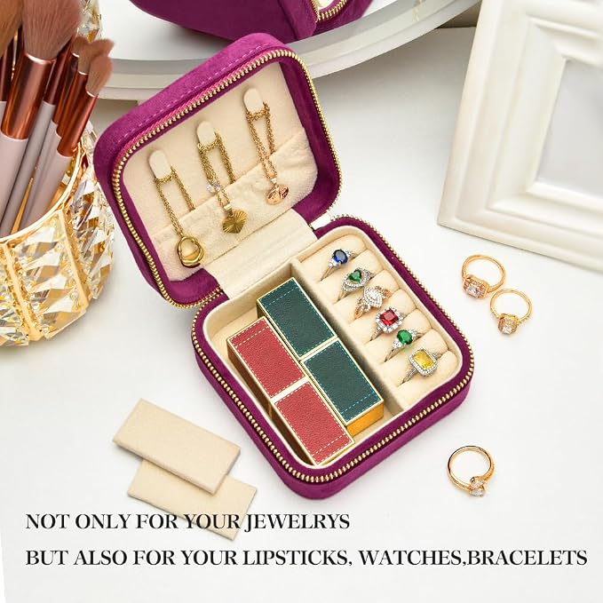 Travel Jewelry Case, Small Plush Velvet Jewelry Box - Image 5